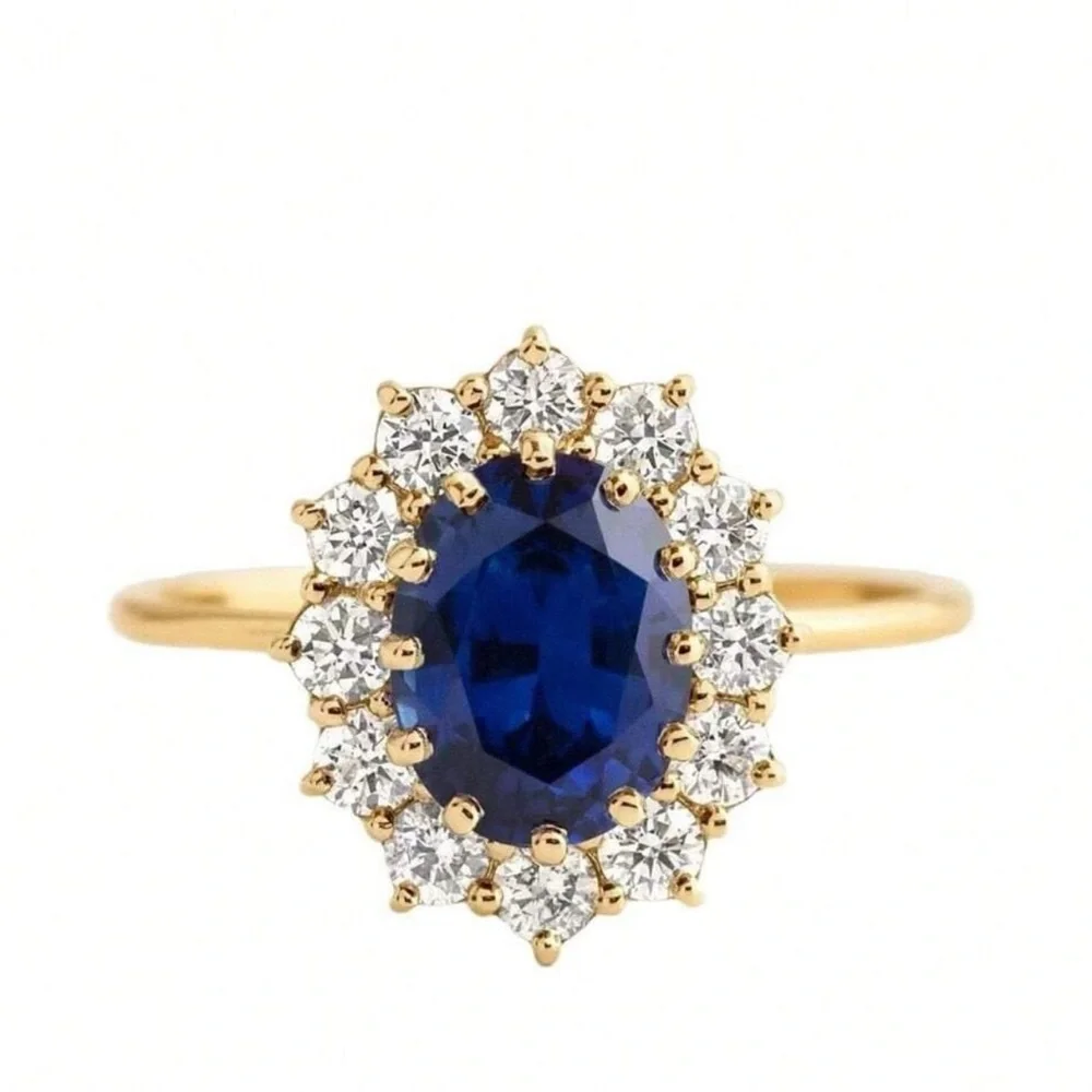 Elegant Gold and Blue Gemstone Ring size 6
